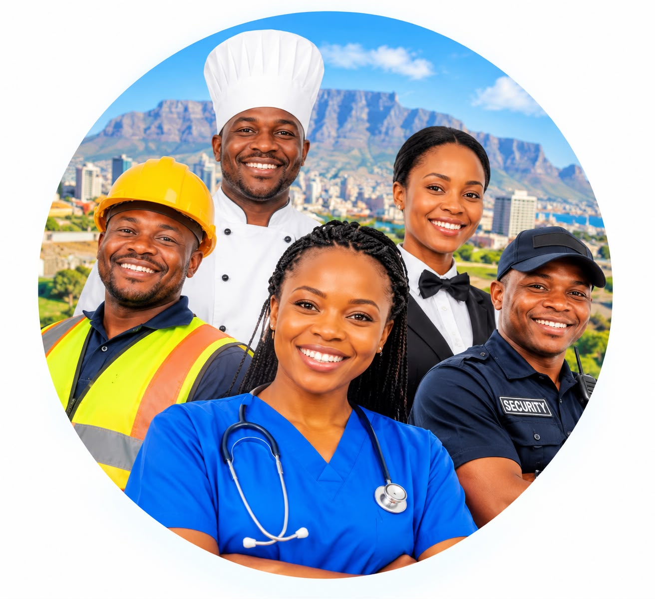South African professionals representing healthcare, hospitality, construction and security